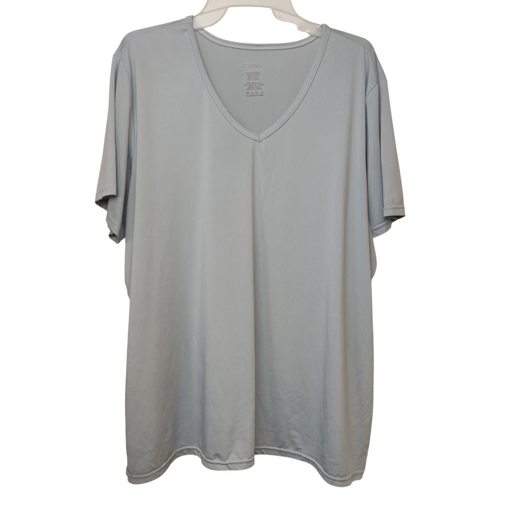 Real Essentials T-Shirt Womens 2X Light Gray‎ V-Neck Activewear Short Sleeve Tee
